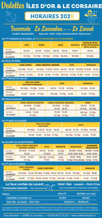 Horaires des Iles d'Or (Lavandou)
